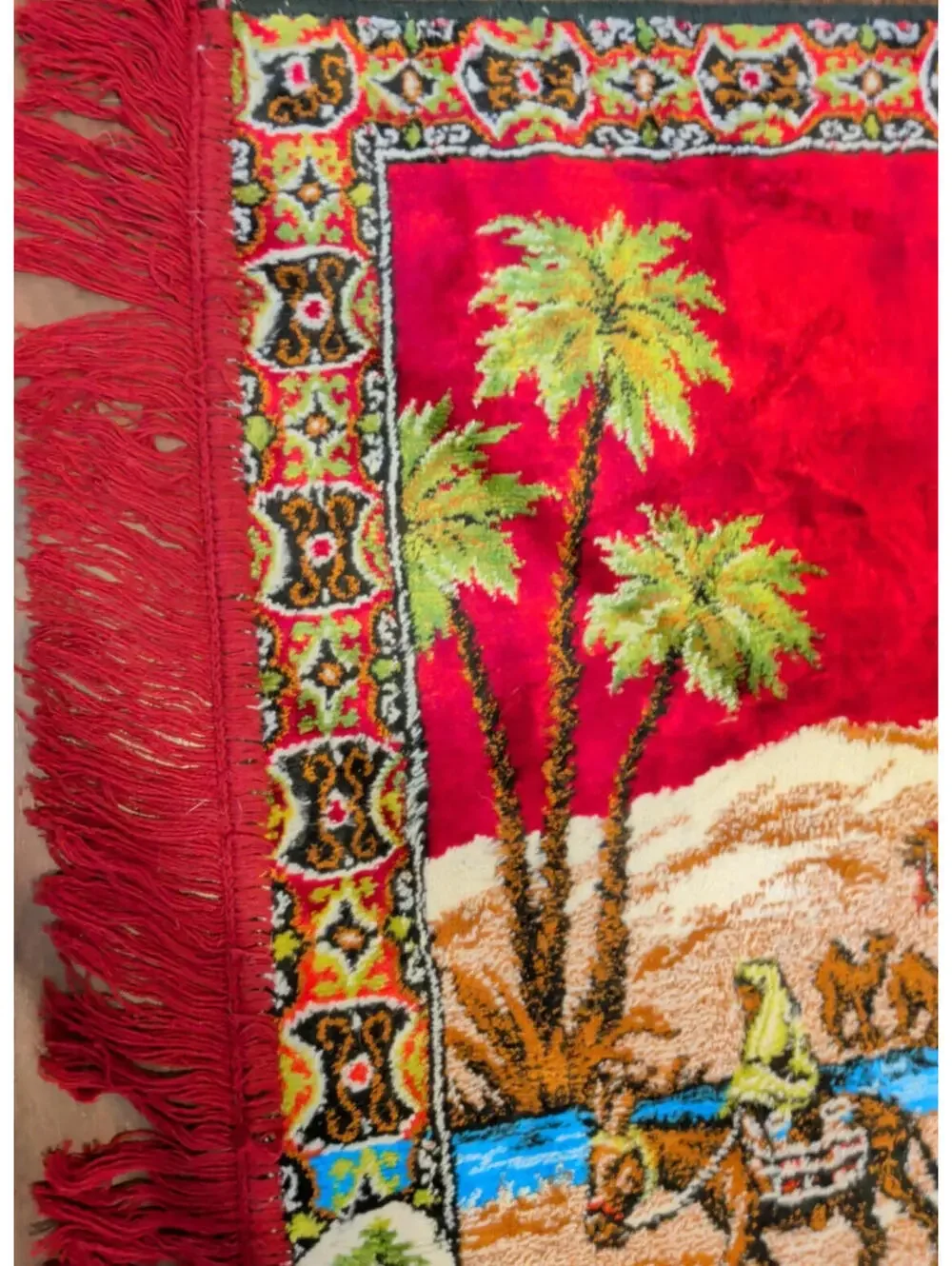 Vintage Saudi Arabia Middle Eastern Tapestry Wall Hanging Rug Fringed 56